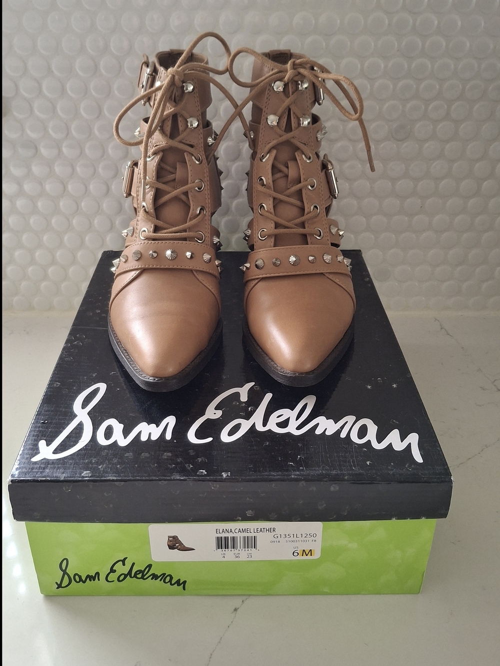 Sam Edelman Elana Camel Leather Studded Strappy Booties - US Size 6M